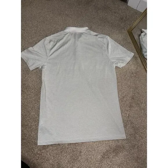 Nike Polo Shirt Mens Small Gray White Stripe Dri-FIT Golf Performance Preppy - Picture 5 of 5